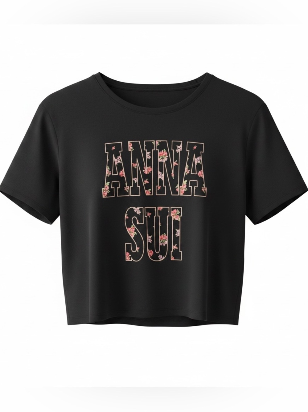 Old Navy x Anna Sui Black Floral Logo Crop Tee NWT Women’s Medium Graphic Top